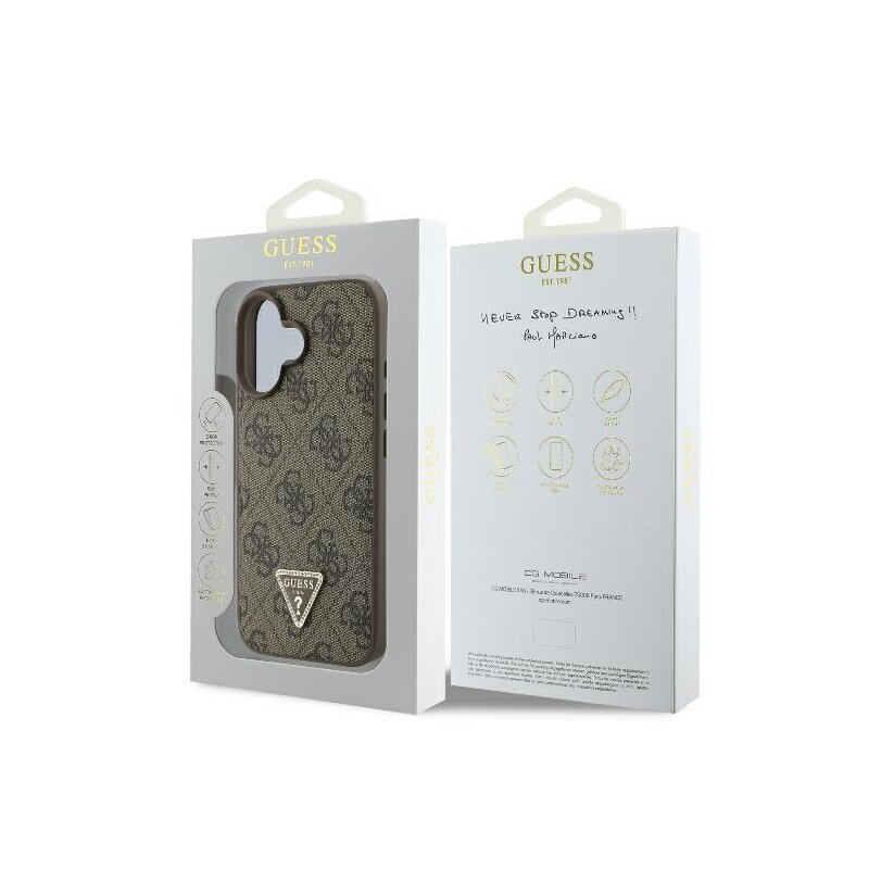 Husa iPhone 16 Guess Leather 4G Triangle Strass, maro, GUHCP16SP4TDPW