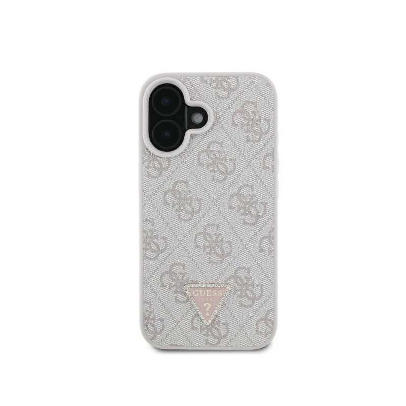Husa iPhone 16 Guess Leather 4G Triangle Strass, roz, GUHCP16SP4TDPP