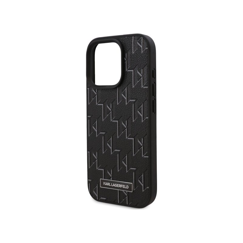 Husa iPhone 16 Pro Max Karl Lagerfeld Leather MagSafe, Monogram Metal Logo, negru, KLHMP16XPKHPORPK
