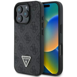 Husa iPhone 16 Pro Max Guess Leather 4G Triangle Strass, negru, GUHCP16XP4TDPK