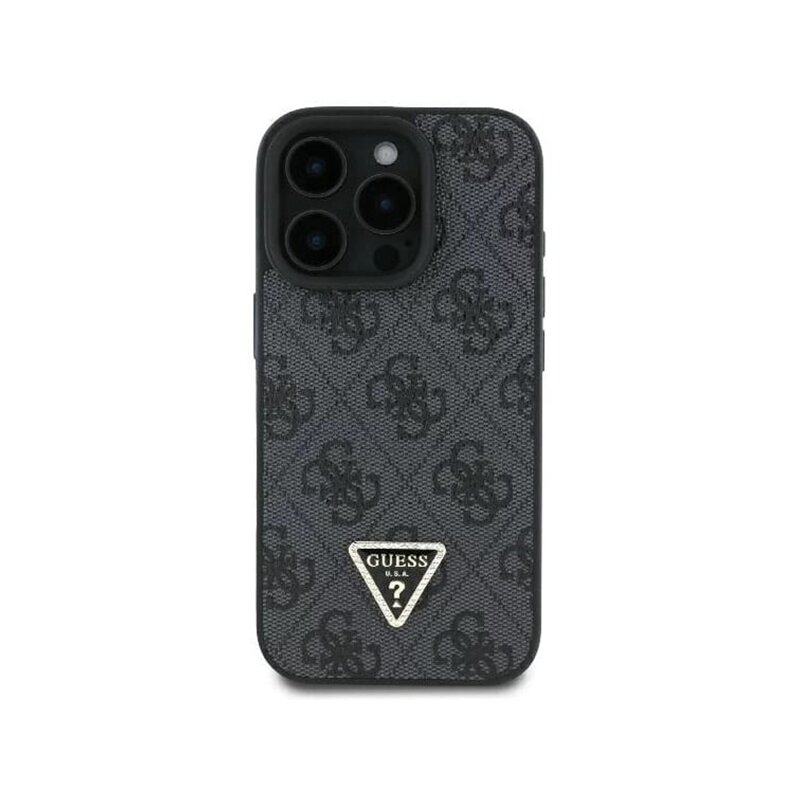 Husa iPhone 16 Pro Max Guess Leather 4G Triangle Strass, negru, GUHCP16XP4TDPK