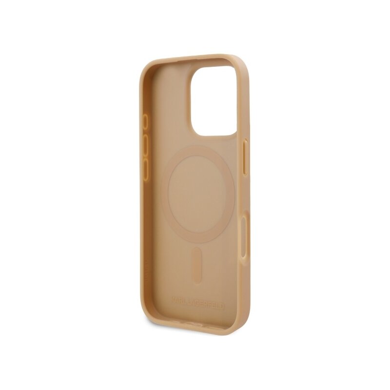 Husa iPhone 16 Pro Max Karl Lagerfeld Leather MagSafe, Hot Stamp, bej, KLHMP16XPKHPORPE