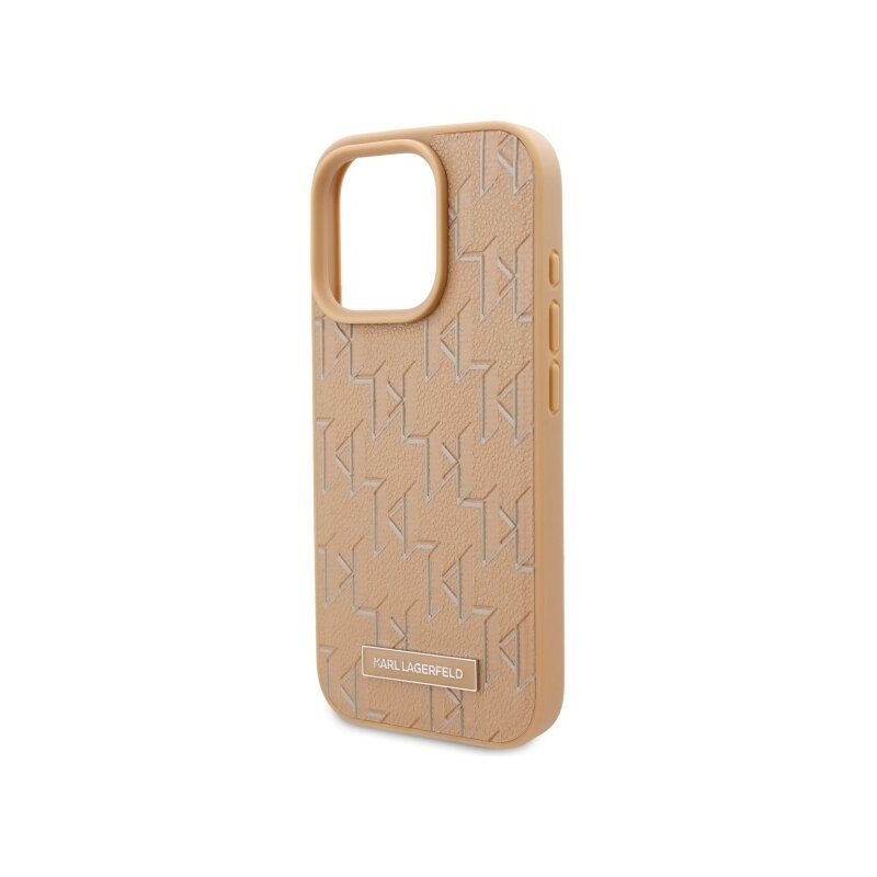 Husa iPhone 16 Pro Max Karl Lagerfeld Leather MagSafe, Hot Stamp, bej, KLHMP16XPKHPORPE