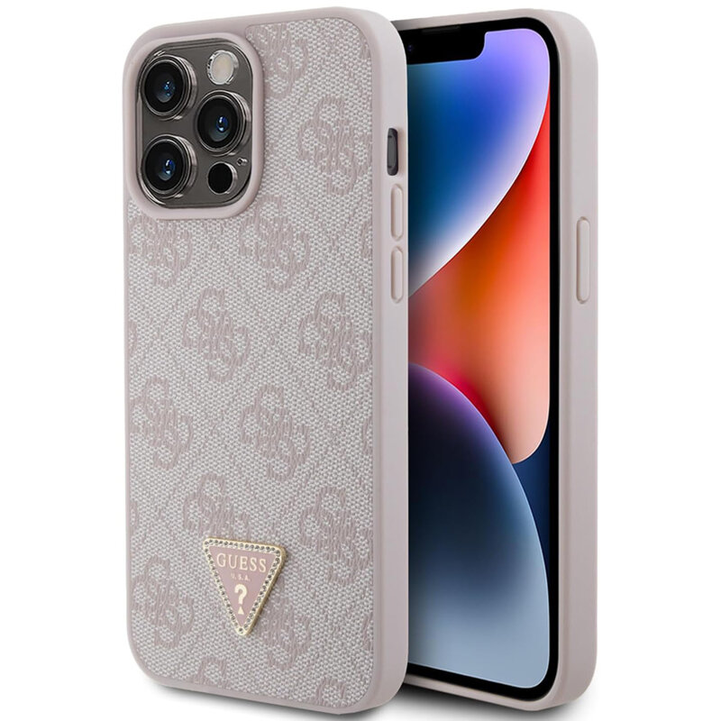 Husa iPhone 15 Pro Max Guess Leather 4G Diamond Triangle, roz, GUHCP15XP4TDPP