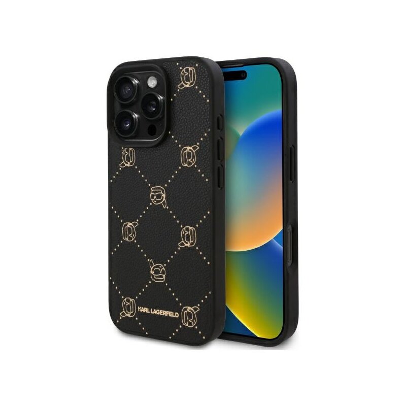 Husa iPhone 16 Pro Max Karl Lagerfeld Leather MagSafe, Karl Head, negru, KLHMP16XPGKHPHK
