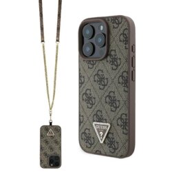 Husa iPhone 16 Pro Guess Leather Metal Logo Strass Crossbody, maro, GUHCP16LP4TDSCPW