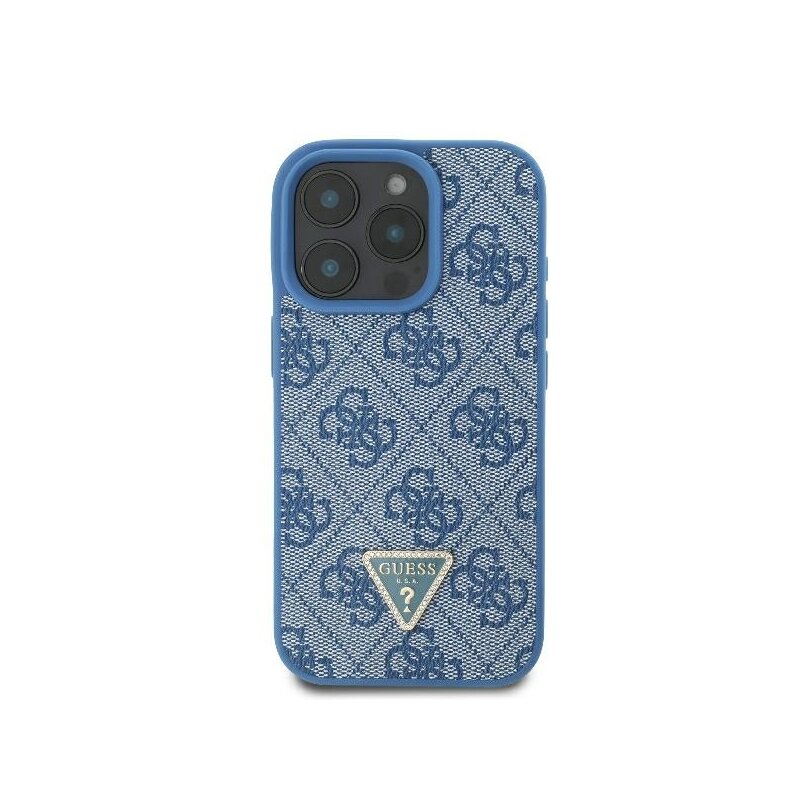 Husa iPhone 16 Pro Guess Leather Metal Logo Strass Crossbody, albastru, GUHCP16LP4TDSCPB