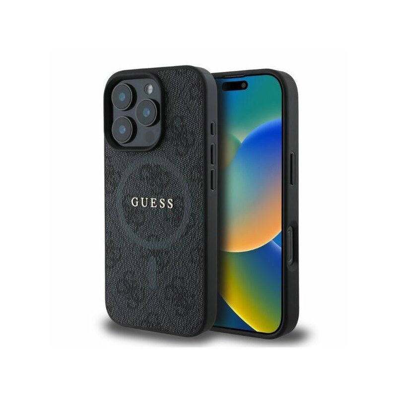 Husa iPhone 16 Pro Max Guess 4G Ring Classic Logo MagSafe, negru, GUHMP16XG4GFRK