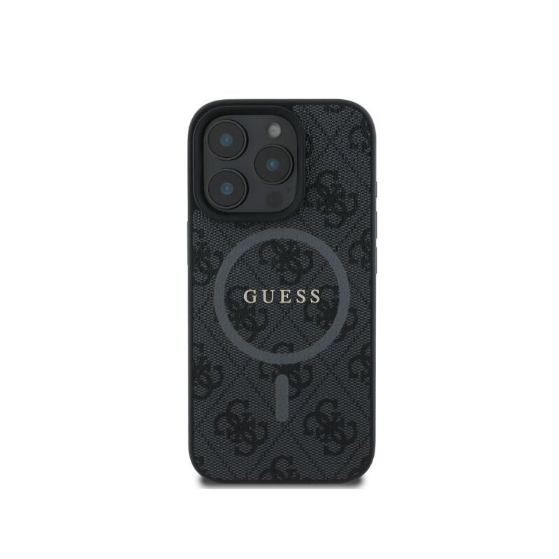 Husa iPhone 16 Pro Max Guess 4G Ring Classic Logo MagSafe, negru, GUHMP16XG4GFRK