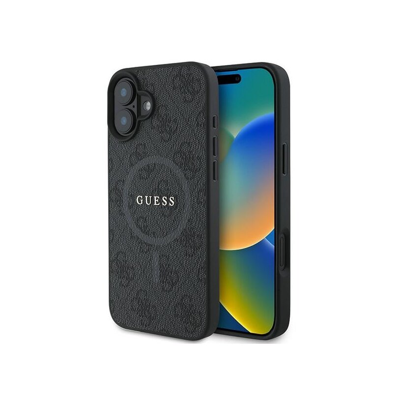 Husa iPhone 16 Plus Guess 4G Ring Classic Logo MagSafe, negru, GUHMP16MG4GFRK