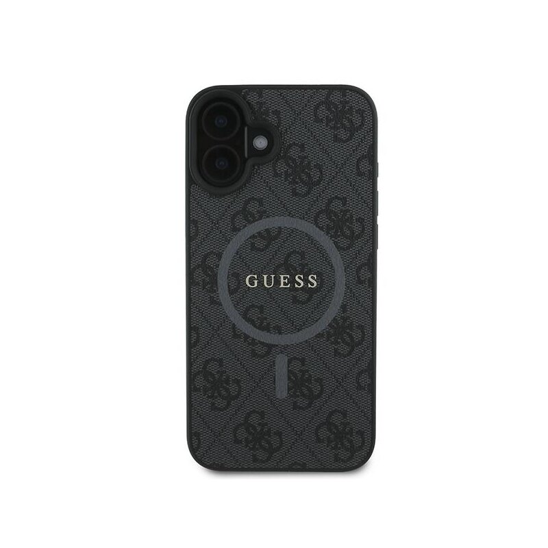 Husa iPhone 16 Plus Guess 4G Ring Classic Logo MagSafe, negru, GUHMP16MG4GFRK