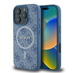 Husa iPhone 16 Pro Max Guess 4G Ring Classic Logo MagSafe, albastru, GUHMP16XG4GFRB