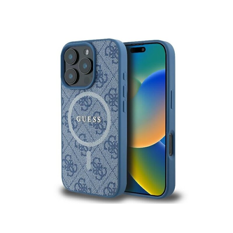 Husa iPhone 16 Pro Max Guess 4G Ring Classic Logo MagSafe, albastru, GUHMP16XG4GFRB
