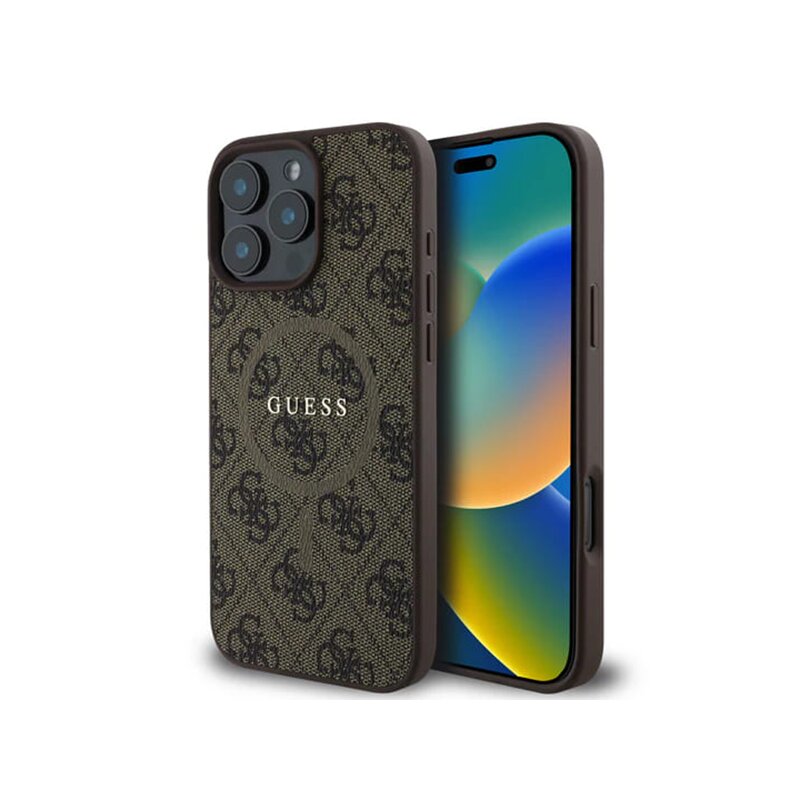 Husa iPhone 16 Pro Max Guess 4G Ring Classic Logo MagSafe, maro, GUHMP16XG4GFRW