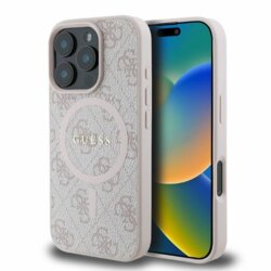 Husa iPhone 16 Pro Max Guess 4G Ring Classic Logo MagSafe, roz, GUHMP16XG4GFRP