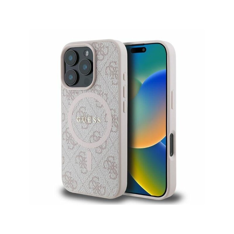 Husa iPhone 16 Pro Max Guess 4G Ring Classic Logo MagSafe, roz, GUHMP16XG4GFRP