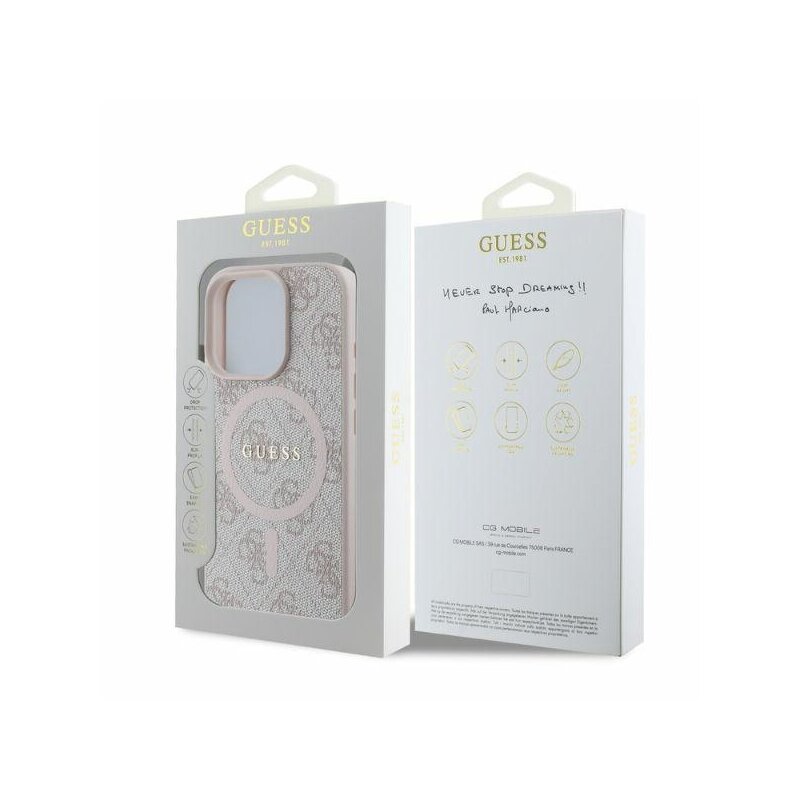 Husa iPhone 16 Pro Max Guess 4G Ring Classic Logo MagSafe, roz, GUHMP16XG4GFRP