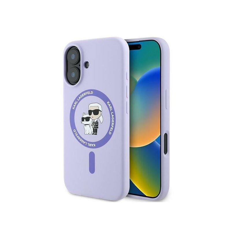 Husa Karl Lagerfeld iPhone 16 Silicone MagSafe, Karl&Choupette, mov, KLHMP16SSCMKCRHU