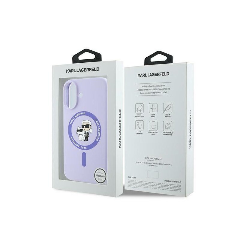 Husa Karl Lagerfeld iPhone 16 Silicone MagSafe, Karl&Choupette, mov, KLHMP16SSCMKCRHU