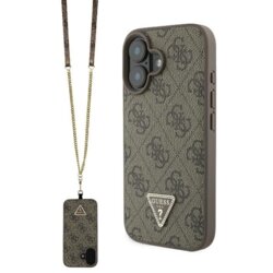 Husa iPhone 16 Guess Leather Metal Logo Strass Crossbody, maro, GUHCP16SP4TDSCPW