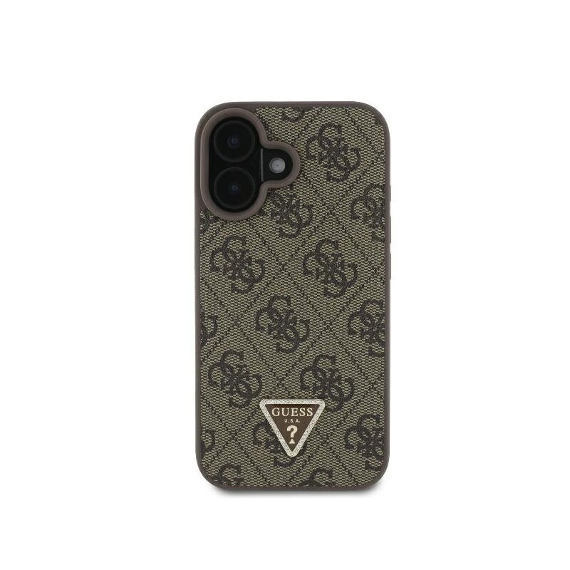 Husa iPhone 16 Guess Leather Metal Logo Strass Crossbody, maro, GUHCP16SP4TDSCPW