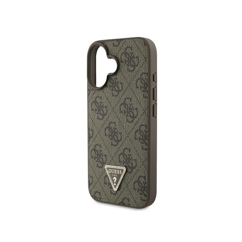 Husa iPhone 16 Guess Leather Metal Logo Strass Crossbody, maro, GUHCP16SP4TDSCPW
