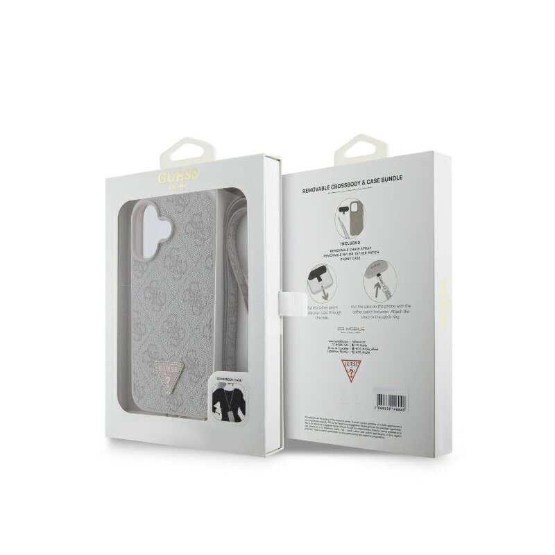 Husa iPhone 16 Guess Leather Metal Logo Strass Crossbody, albastru, GUHCP16SP4TDSCPB