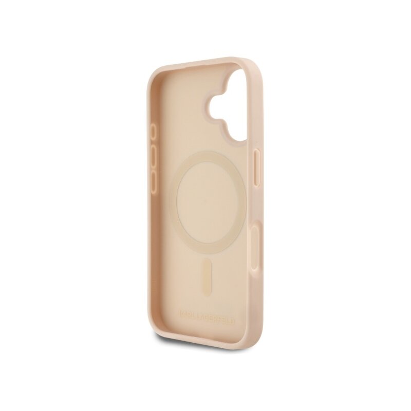 Husa iPhone 16 Karl Lagerfeld Leather MagSafe, Hot Stamp, roz, KLHMP16SPKHPORPP