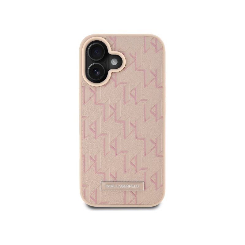 Husa iPhone 16 Karl Lagerfeld Leather MagSafe, Hot Stamp, roz, KLHMP16SPKHPORPP