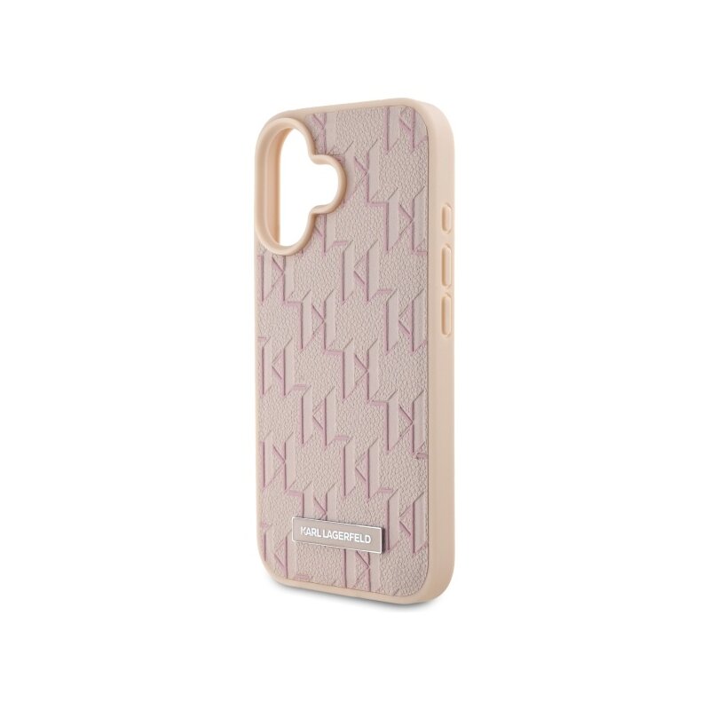 Husa iPhone 16 Karl Lagerfeld Leather MagSafe, Hot Stamp, roz, KLHMP16SPKHPORPP