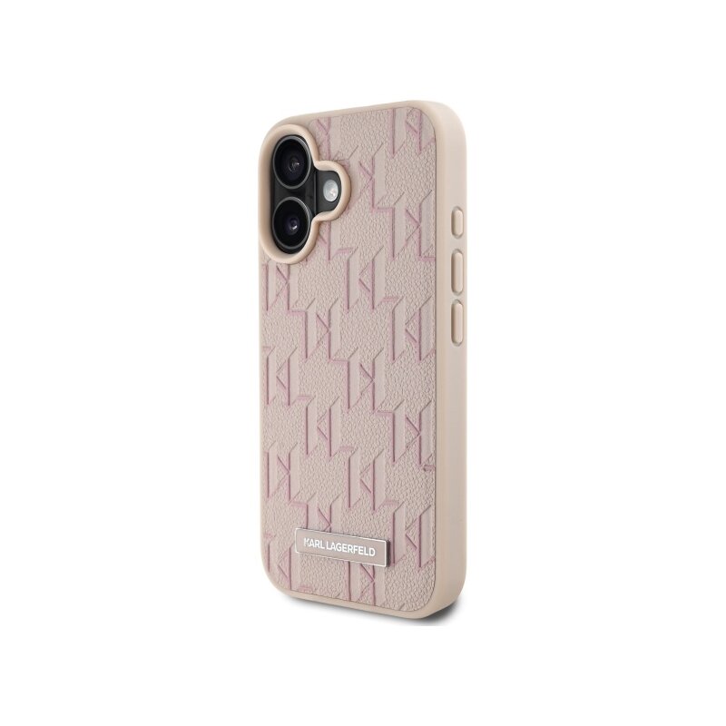 Husa iPhone 16 Karl Lagerfeld Leather MagSafe, Hot Stamp, roz, KLHMP16SPKHPORPP