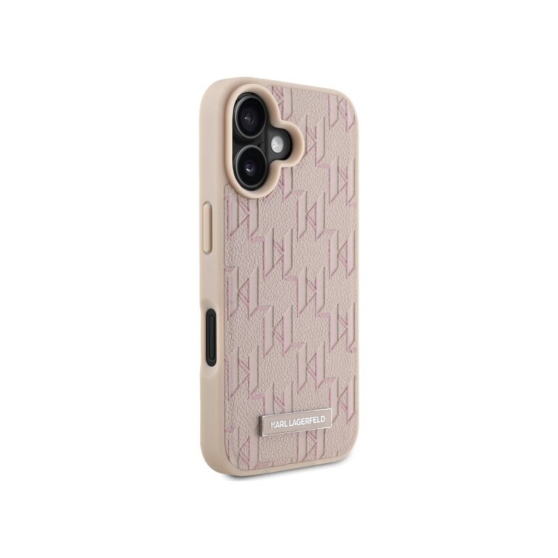 Husa iPhone 16 Karl Lagerfeld Leather MagSafe, Hot Stamp, roz, KLHMP16SPKHPORPP