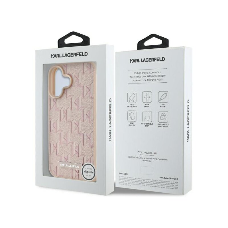 Husa iPhone 16 Karl Lagerfeld Leather MagSafe, Hot Stamp, roz, KLHMP16SPKHPORPP