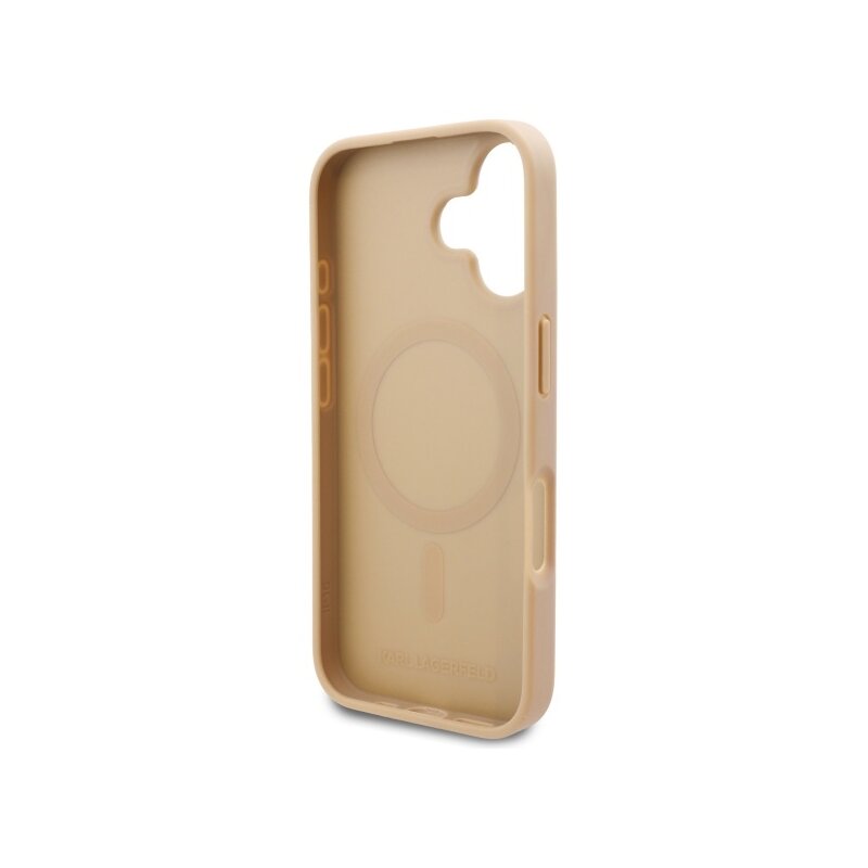 Husa iPhone 16 Karl Lagerfeld Leather MagSafe, Hot Stamp, bej, KLHMP16SPKHPORPE