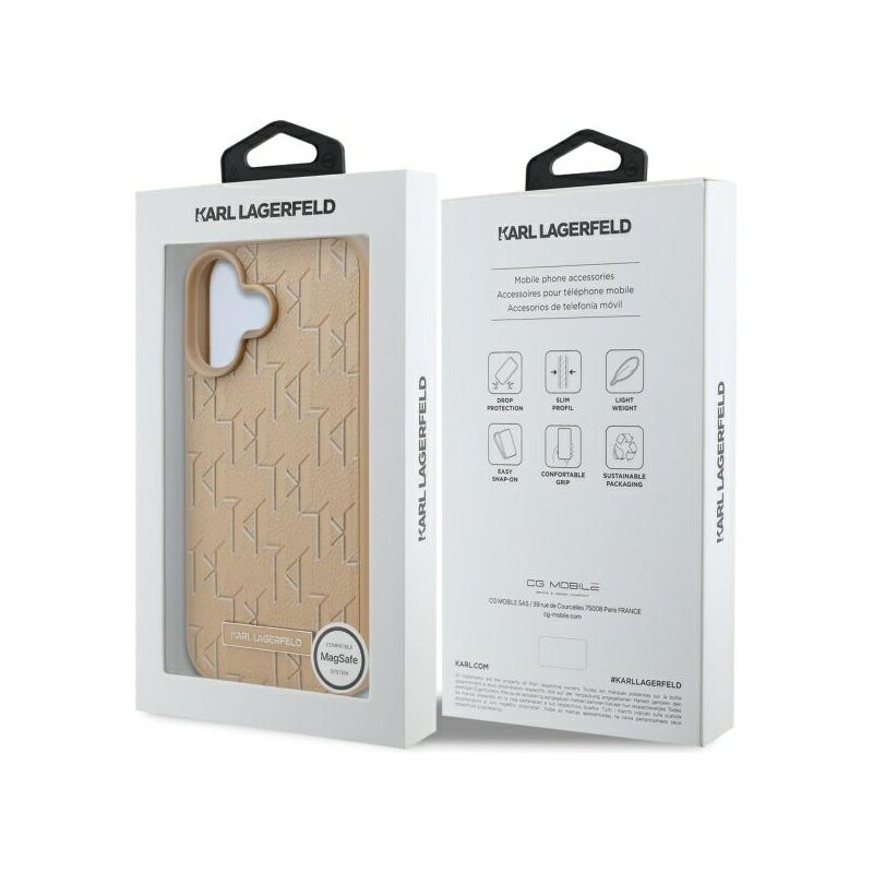 Husa iPhone 16 Karl Lagerfeld Leather MagSafe, Hot Stamp, bej, KLHMP16SPKHPORPE