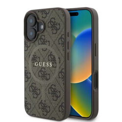 Husa iPhone 16 Plus Guess 4G Ring Classic Logo MagSafe, maro, GUHMP16MG4GFRW