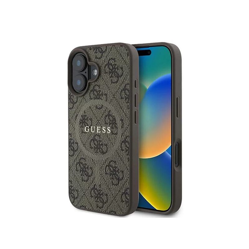 Husa iPhone 16 Plus Guess 4G Ring Classic Logo MagSafe, maro, GUHMP16MG4GFRW