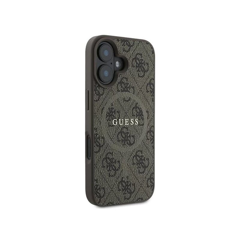 Husa iPhone 16 Plus Guess 4G Ring Classic Logo MagSafe, maro, GUHMP16MG4GFRW