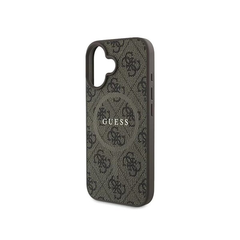 Husa iPhone 16 Plus Guess 4G Ring Classic Logo MagSafe, maro, GUHMP16MG4GFRW