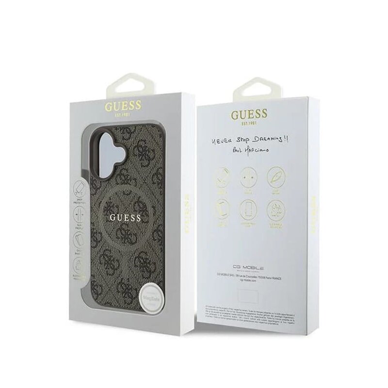 Husa iPhone 16 Plus Guess 4G Ring Classic Logo MagSafe, maro, GUHMP16MG4GFRW