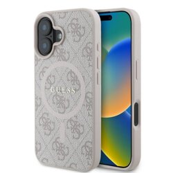 Husa iPhone 16 Plus Guess 4G Ring Classic Logo MagSafe, roz, GUHMP16MG4GFRP