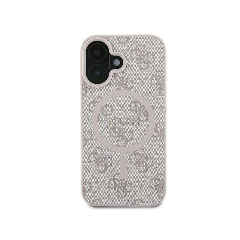 Husa iPhone 16 Plus Guess 4G Ring Classic Logo MagSafe, roz, GUHMP16MG4GFRP