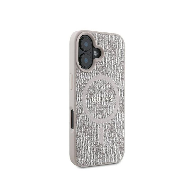 Husa iPhone 16 Plus Guess 4G Ring Classic Logo MagSafe, roz, GUHMP16MG4GFRP