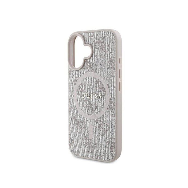 Husa iPhone 16 Plus Guess 4G Ring Classic Logo MagSafe, roz, GUHMP16MG4GFRP