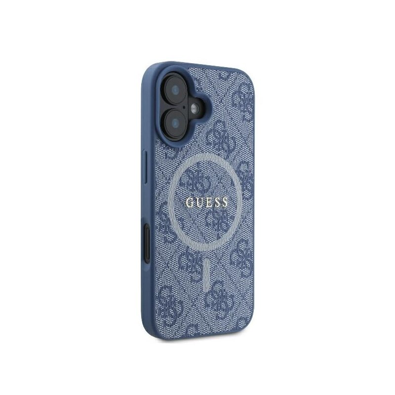Husa iPhone 16 Guess 4G Ring Classic Logo MagSafe, albastru, GUHMP16SG4GFRB