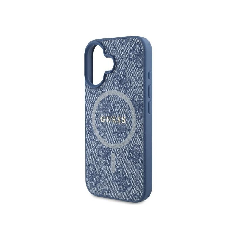 Husa iPhone 16 Guess 4G Ring Classic Logo MagSafe, albastru, GUHMP16SG4GFRB