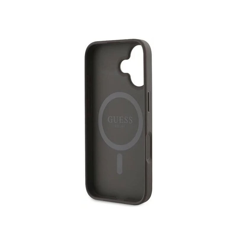 Husa iPhone 16 Guess 4G Ring Classic Logo MagSafe, maro, GUHMP16SG4GFRW