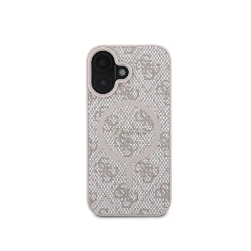 Husa iPhone 16 Guess 4G Ring Classic Logo MagSafe, roz, GUHMP16SG4GFRP