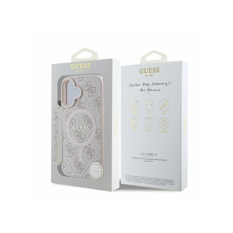 Husa iPhone 16 Guess 4G Ring Classic Logo MagSafe, roz, GUHMP16SG4GFRP