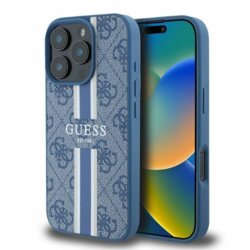Husa originala Guess iPhone 16 Pro Max Hardcase 4G Printed Stripes MagSafe, albastru, GUHMP16XP4RPSB